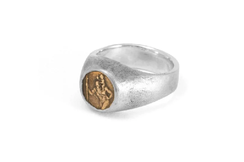 Shop Handcrafted Jewelry At Special Promotional Rates #028 - Signet Ring Saint Christopher