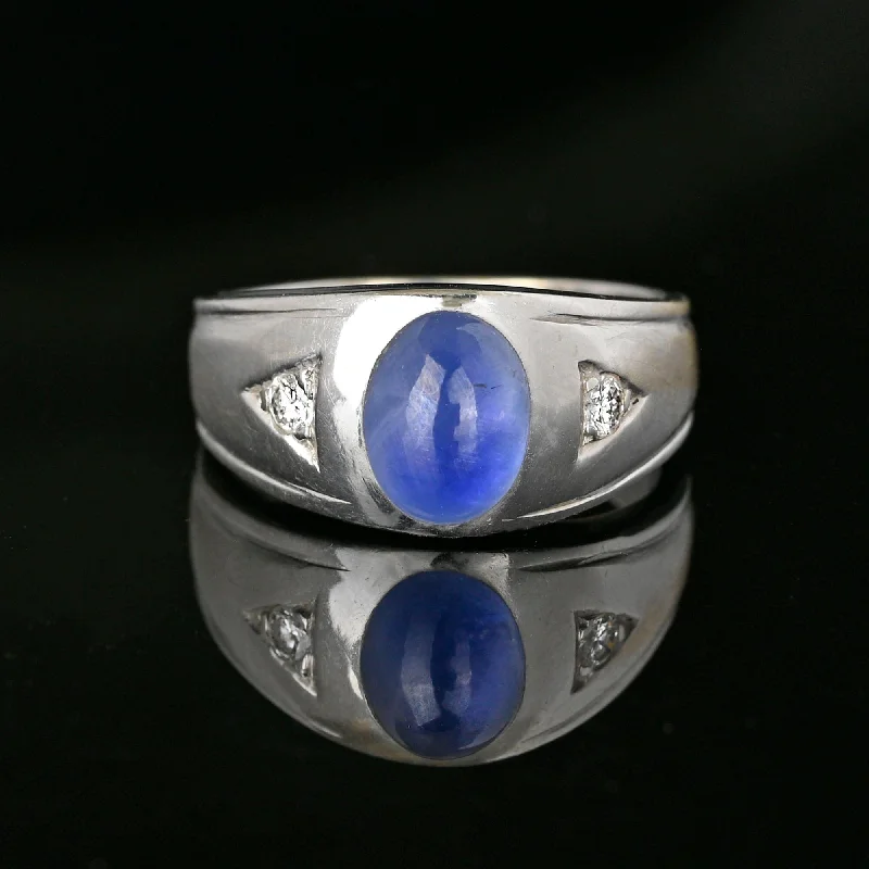 Grab Your Dream Jewelry At The Lowest Prices Art Deco 14K White Gold Diamond Star Blue Star Sapphire Ring