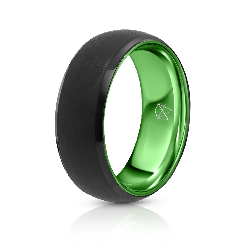 Exclusive Jewelry Sale – Shine For Less Black Tungsten Ring - Resilient Green