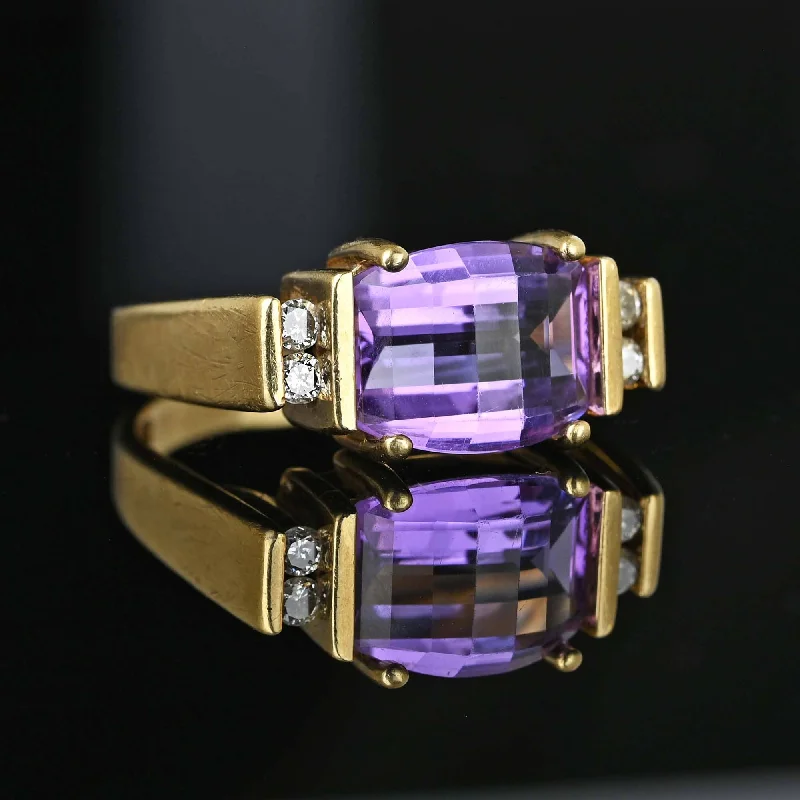 Grab Stylish Jewelry Before The Sale Ends Fancy Diamond Barrel Cut Amethyst Ring Band in Gold