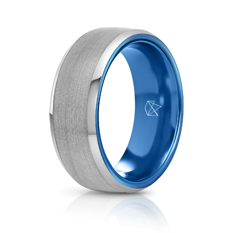 Handcrafted Jewelry Sale – Unique Designs At Low Prices Silver Tungsten Ring - Blue EMBR