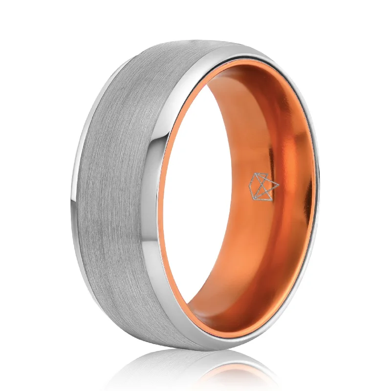 Dazzle With Discounts – Shop Jewelry On Sale Silver Tungsten Ring - Resilient Orange