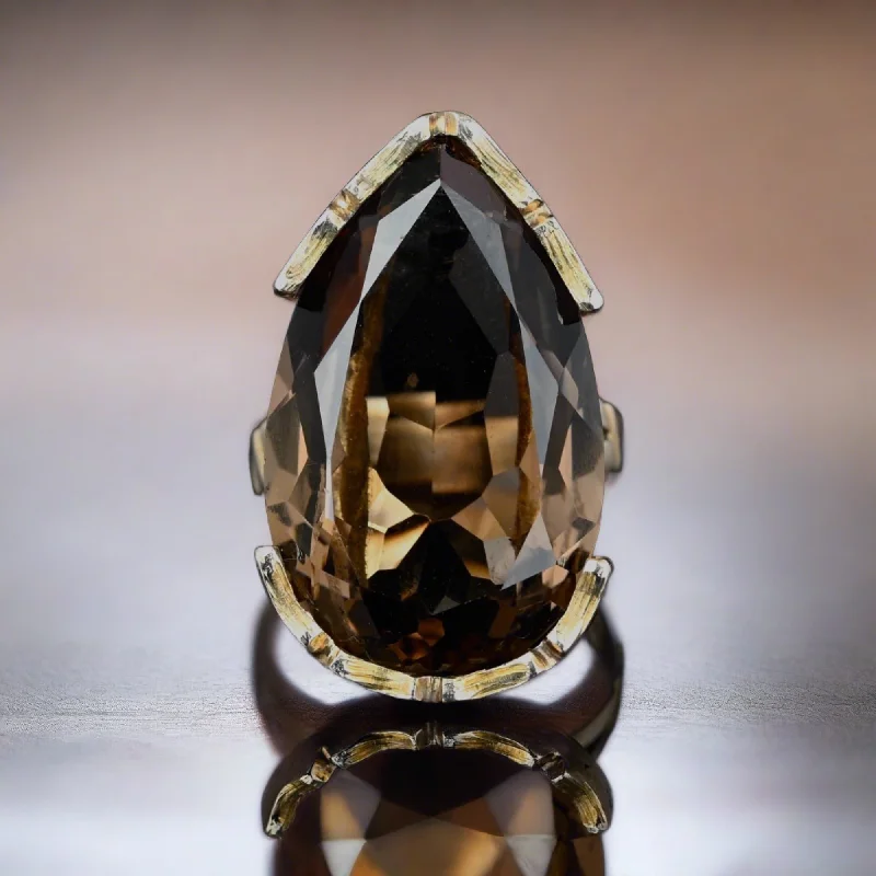 Everyday Jewelry Essentials Now On Sale Vintage 13.5 CTW Pear Cut Smoky Quartz Ring in 14K Gold