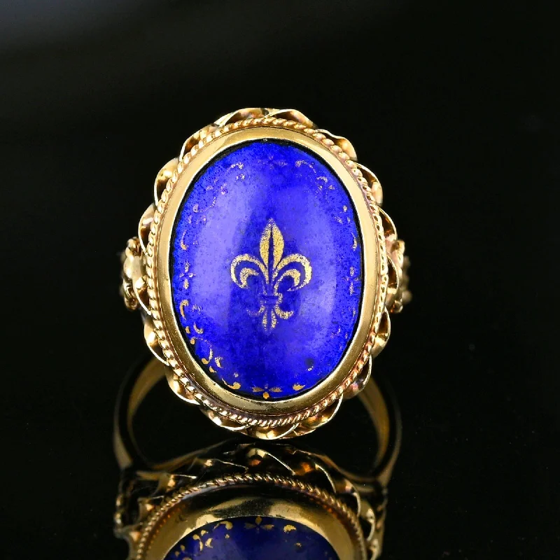 Limited-Time Jewelry Discounts – Shine Without The Splurge Vintage 14K Gold Cobalt Blue Enamel Fleur De Lis Ring