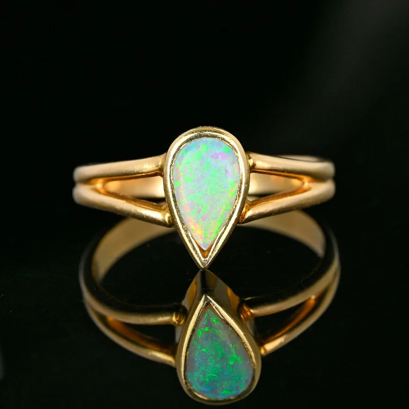 Get The Best Deals On Timeless Jewelry Pieces Vintage 14K Gold Split Shoulders Pear Cut Opal Ring