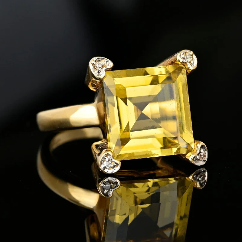 High-End Jewelry, Now More Affordable Than Ever Vintage Diamond Heart Accent Square Step Cut Citrine Ring