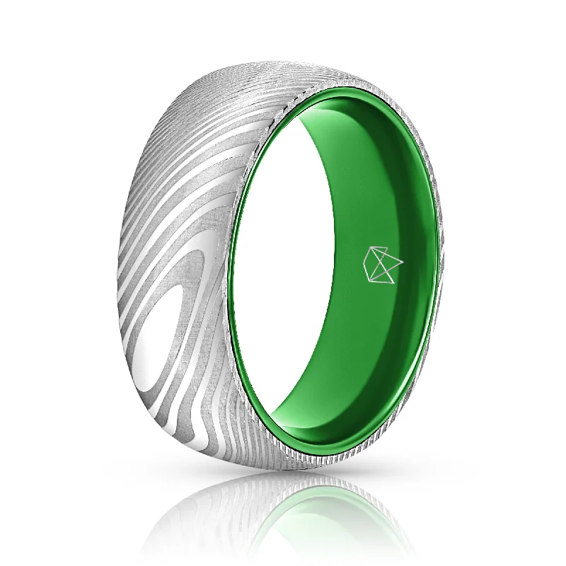 Special Jewelry Deals – Upgrade Your Collection Wood Grain Damascus Steel Ring - Resilient Green