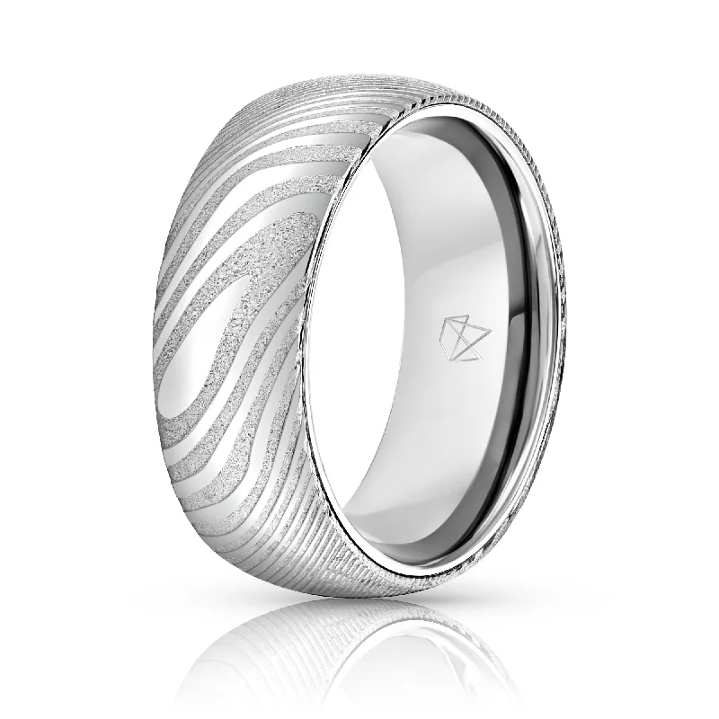 Huge Markdowns On Premium Jewelry Styles Wood Grain Damascus Steel Ring - Sterling Silver