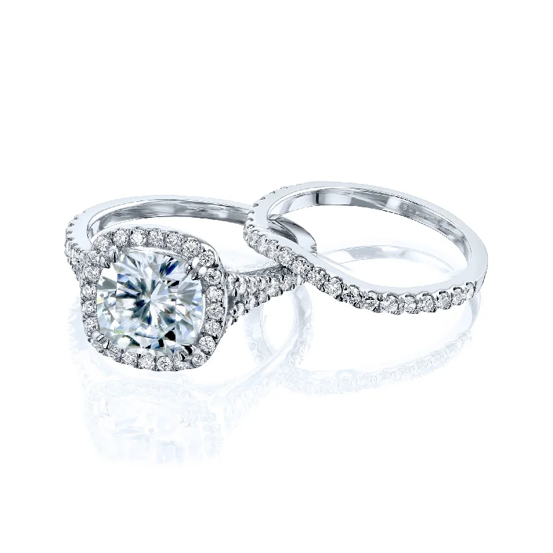 Timeless Jewelry, Timeless Savings – Don't Wait 3-3/4ct.tw Bold Cushion Halo Bridal Set - Moissanite & Lab Diamonds