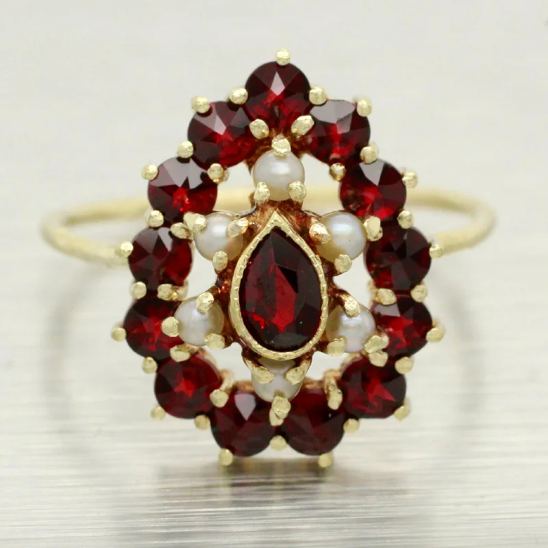 Timeless Jewelry Styles At Wallet-Friendly Prices Antique Art Deco Pearl & Garnet Ring - Pear Shaped Ring - 14k Yellow Gold