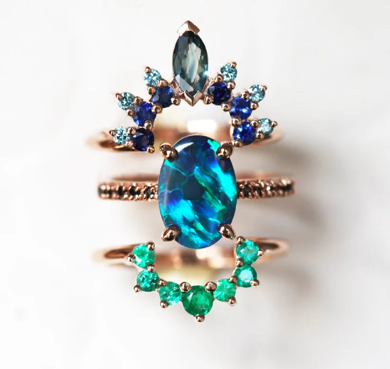 Limited-Time Offer On Premium Jewelry Collections Emmeline Lagoon Black Opal Ring Set