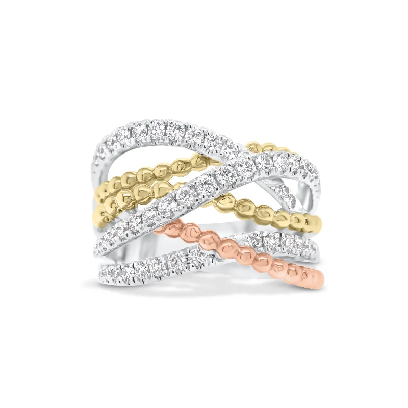 Premium Jewelry At Promotional Prices – Shine Today Diamond & Beaded Gold Interwoven Bands Ring