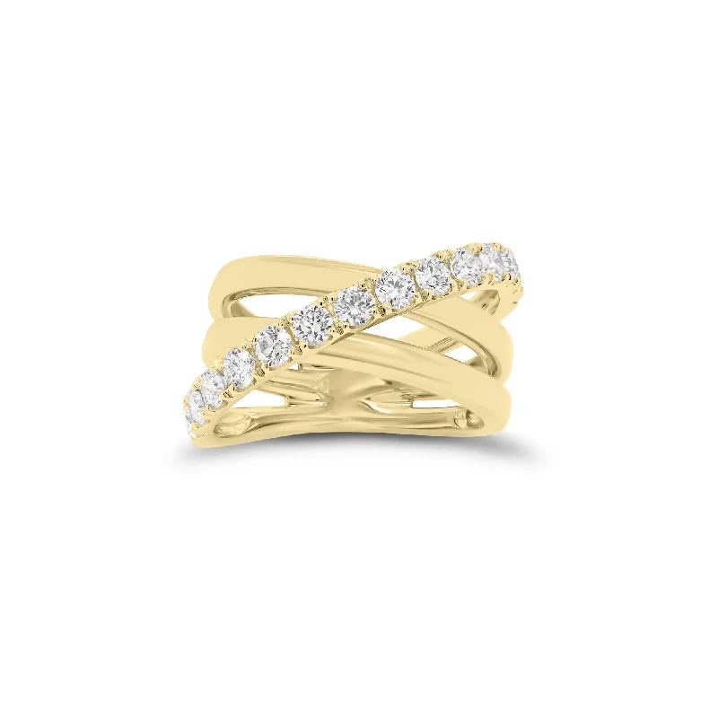 Delicate Crystal Jewelry For Sophisticated Charm Diamond & Gold Multi-Band Crossover Ring