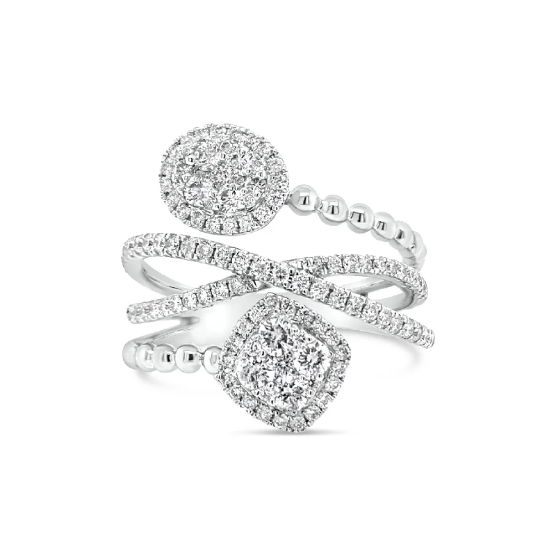 Dainty Floral Jewelry For Feminine Elegance Diamond Mixed Shapes Crossover Ring