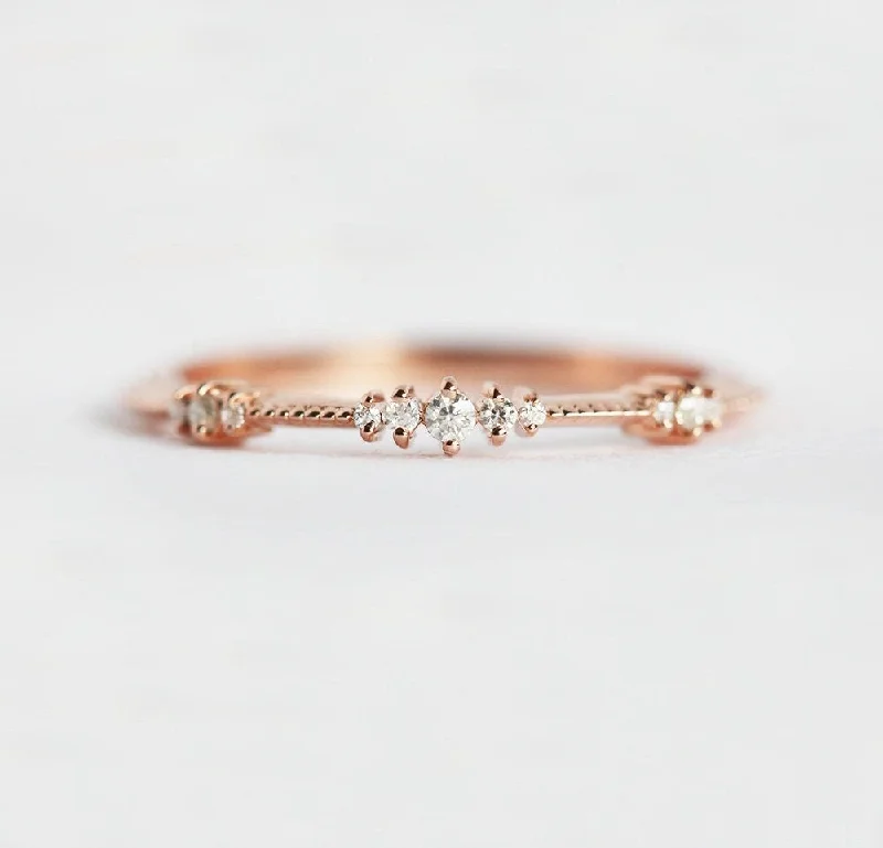 Huge Markdowns On Premium Jewelry Styles Diamond Wedding Band, Delicate Rose Gold Diamond Wedding Ring, Clustered Diamond Ring