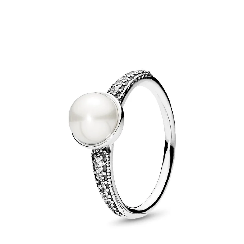 Your Perfect Accessory At The Perfect Price Freshwater cultured pearl silver ring with clear cubic zirconia, 7 mm