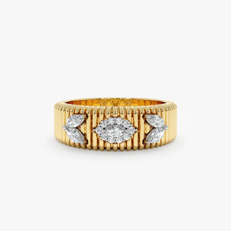 Grab Your Favorite Jewelry At The Lowest Prices Marquise Diamond Ribbed Ring, Minerva