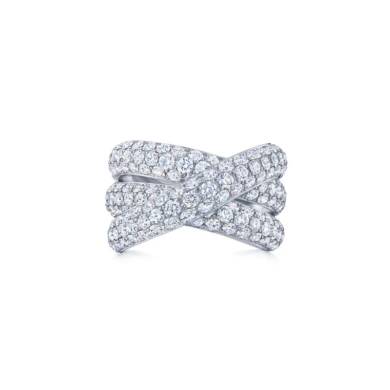 Shop Signature Jewelry Styles At Exclusive Prices Moonlight Three-Row Crossover Ring with Pavé Diamonds