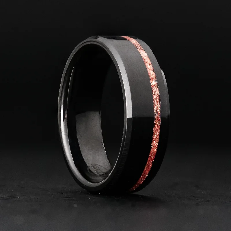 Exclusive Gemstone Jewelry At Special Prices Rose Gold Leaf Ring on Black Ceramic | Offset Inlay