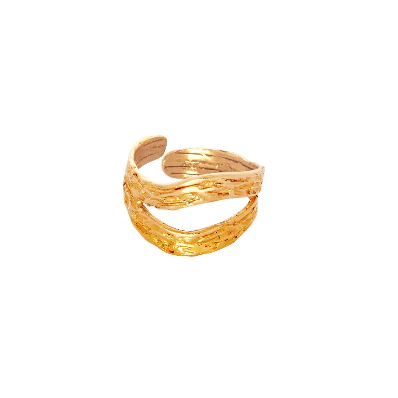 Grab Your Favorite Jewelry At The Lowest Prices Wave Double Ring Gold Plated