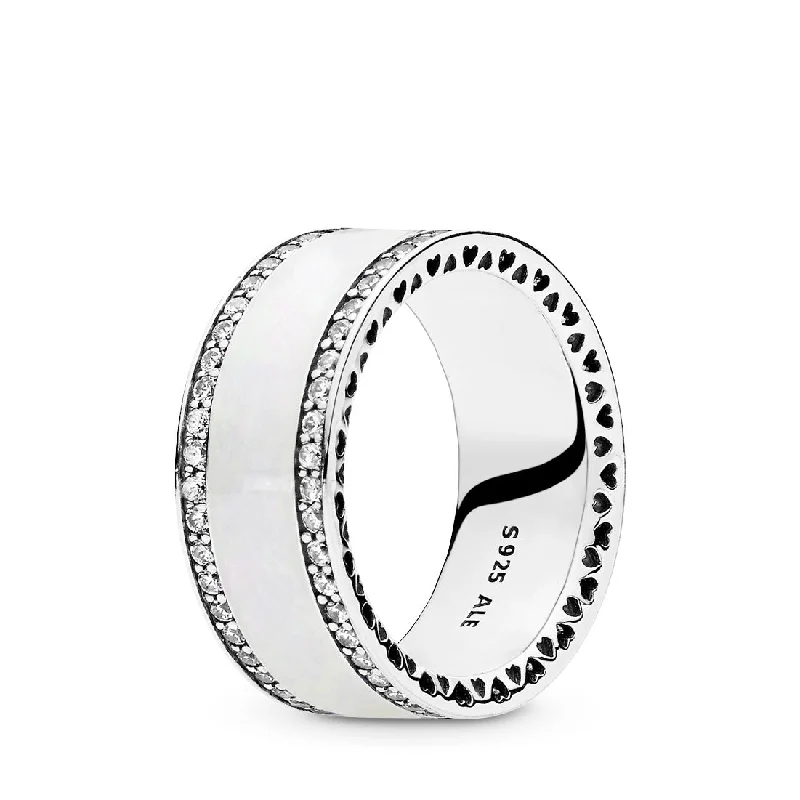 Unbeatable Offers On Luxury And Everyday Jewelry Silver ring with clear cubic zirconia and silver enamel