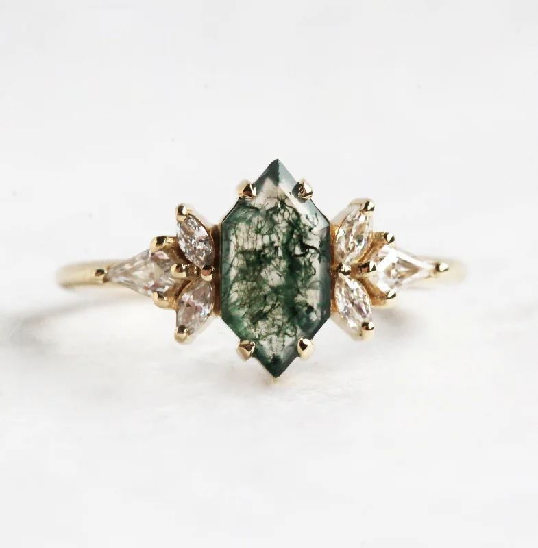 Bestselling Jewelry At Special Promotional Rates Tori Hexagon Moss Agate Ring With Accent Diamonds