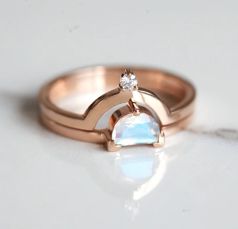 Shop Handcrafted Jewelry At Special Promotional Rates Tobias Half Moon Moonstone Diamond Ring Set