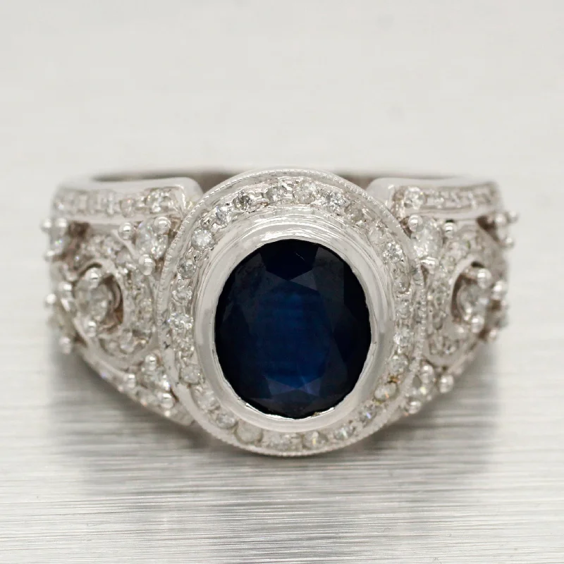 Luxury Meets Affordability – Jewelry Sale Now Live Vintage 1.50ct Sapphire Band Ring - 1.00ctw Diamond Accents - 14k White Gold