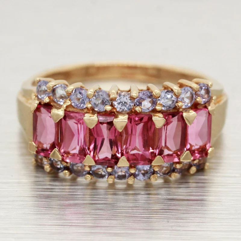 Luxury Meets Affordability – Jewelry Sale Live Now Vintage 2ctw Pink Tourmaline & Tanzanite Band Ring - 14k Yellow Gold