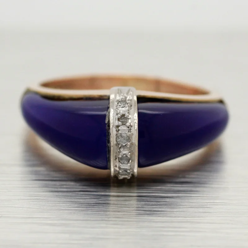 Sparkle In Style With Our Best Jewelry Deals Vintage Blue Lapis Lazuli and Diamond Band Ring - 14k Yellow Gold - Size 6.25