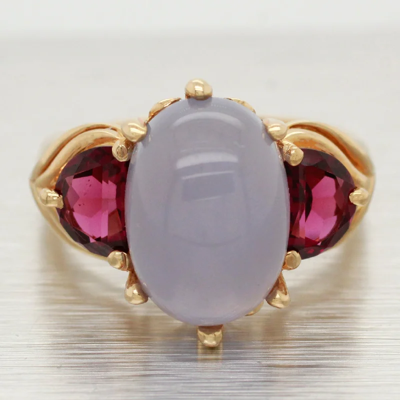 Affordable Glamour – Must-Have Jewelry At Special Rates Vintage Light Cabochon Amethyst Cocktail Ring - Garnet Accents - 14k Yellow Gold