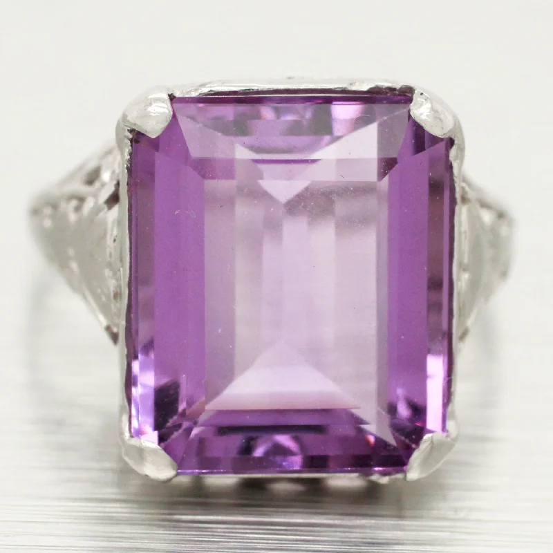 Grab Your Dream Jewelry At The Lowest Prices Antique Art Deco Solitaire Amethyst Cocktail Ring- 14k White Gold