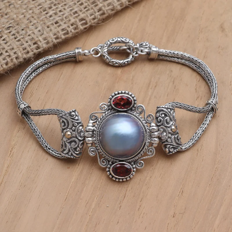 Unique Jewelry Designs Now At Discounted Rates Beach House Gold-Accented Mabe Pearl and Garnet Pendant Bracelet