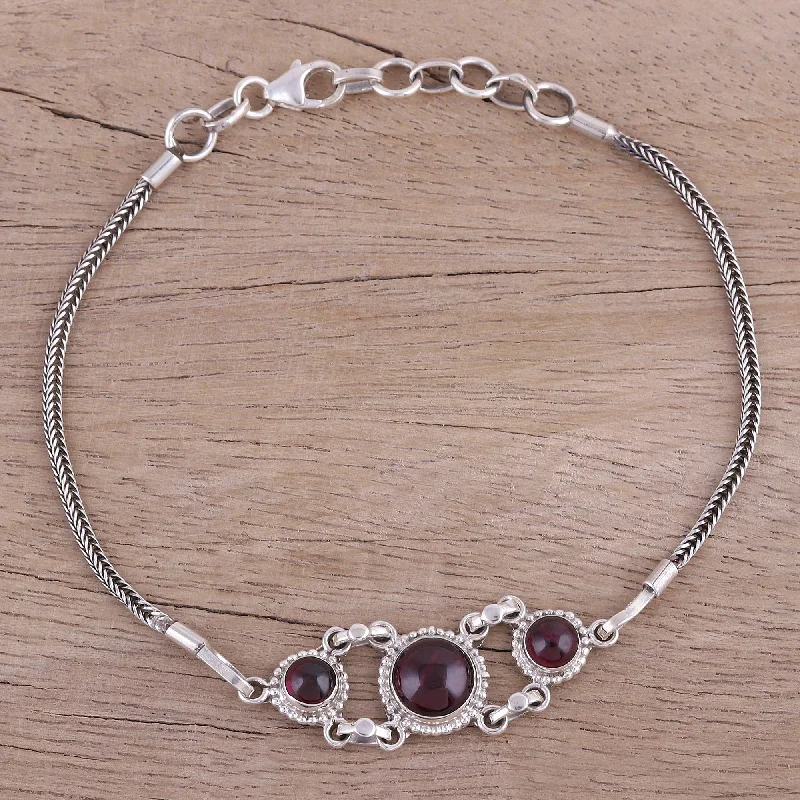 Your Perfect Accessory At The Perfect Price Bridge to Delhi Garnet Cabochon Pendant Bracelet in Sterling Silver