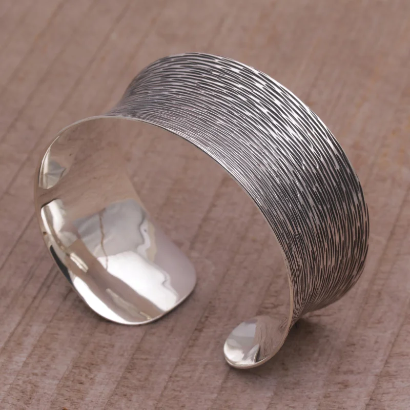 Clearance Sale On High-End Jewelry Collections Dark Rain Blanket Oxidized Etched Sterling Silver Cuff Bracelet from Bali