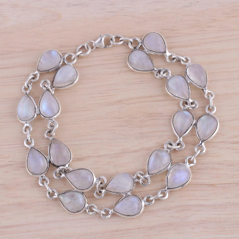 Luxury Handcrafted Jewelry For Elegant Looks Eternal Nature Rainbow Moonstone and Sterling Silver Link Bracelet