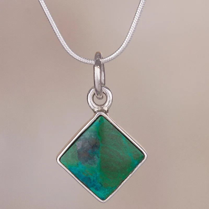 Evocative Color Chrysocolla and Silver Necklace Handcrafted in Peru