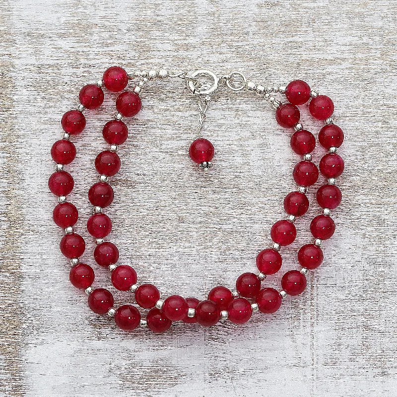 Shop Dazzling Rings, Earrings, And More At Special Discounts Felicity in Red Sterling Silver and Red Quartz Beaded Bracelet from India