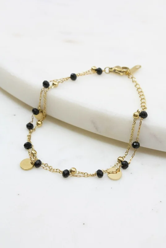 Gold and Black Crystal Layered Bracelet with Gold Accents