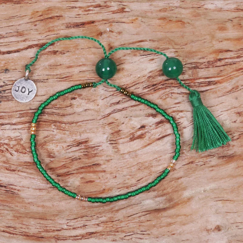 Special Offers On Handcrafted And Designer Jewelry Green Joy Green Glass Bead Bracelet with Joy Charm Green Quartz Stones