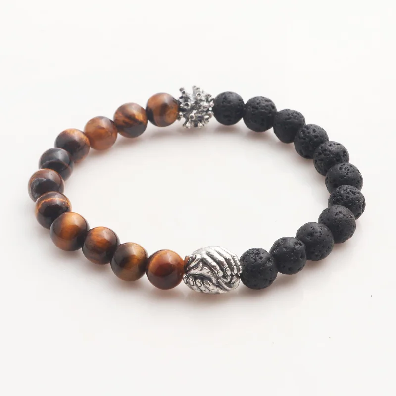 High-Quality Gemstone Jewelry For Special Occasions Helping Hands Together Bali Sterling Silver Tiger's Eye Lava Stone Unity Bracelet