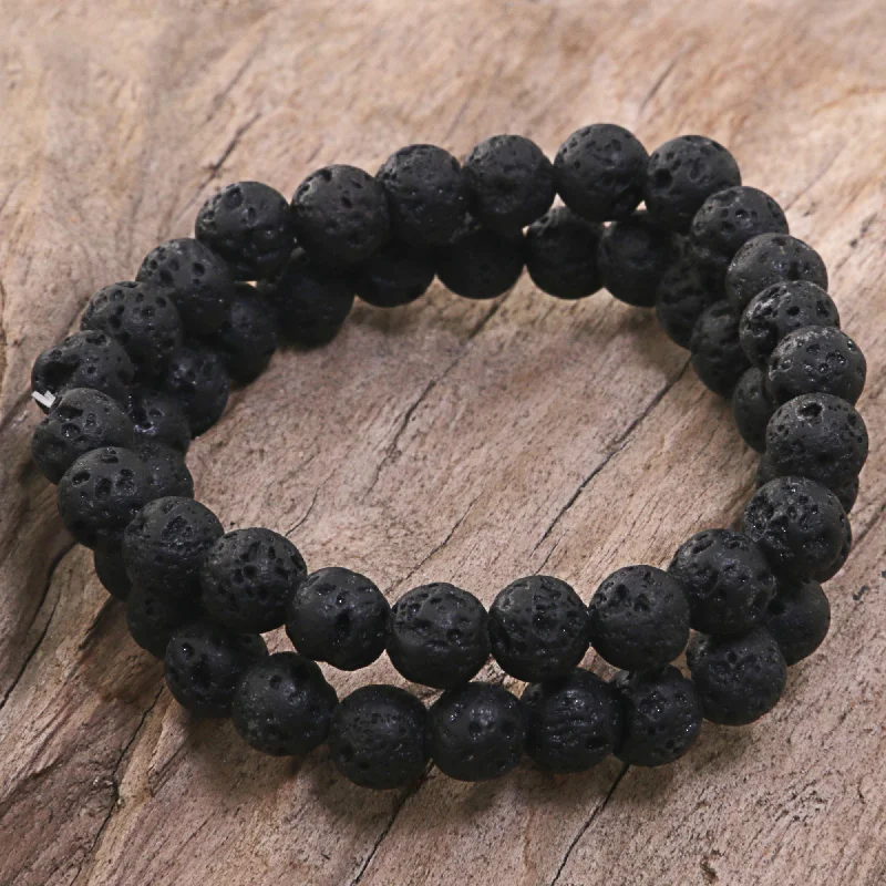 Special Deals On Handcrafted And Designer Jewelry Kintamani Lava Lava Stone Stretch Bracelets (Pair) from Indonesia