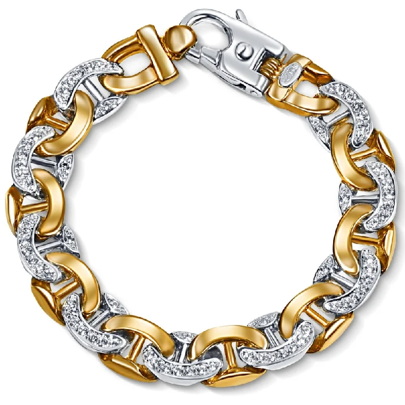 Waterproof Stainless Steel Jewelry For Lasting Beauty Men's 14k Gold (71gram) or Platinum (114gram) 12.5mm Diamond Bracelet 8.75"