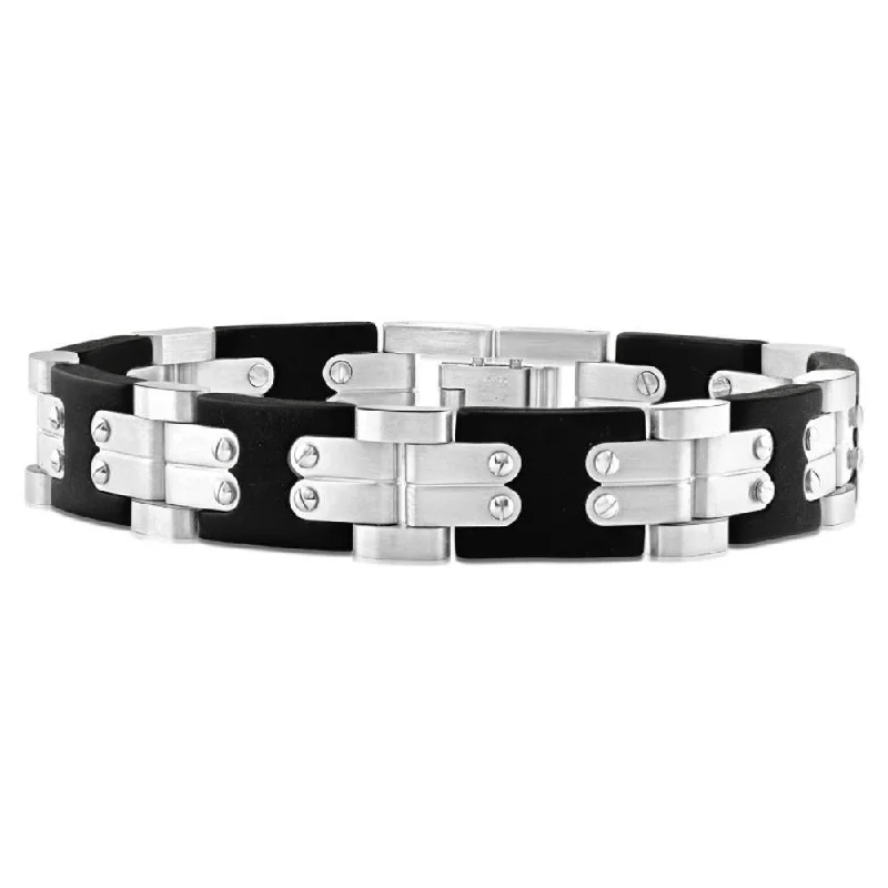 Jewelry Deals That Sparkle – Shop Today Men's Polished Steel Brushed Black Two Tone Flexible 12mm Link  8 " Bracelet