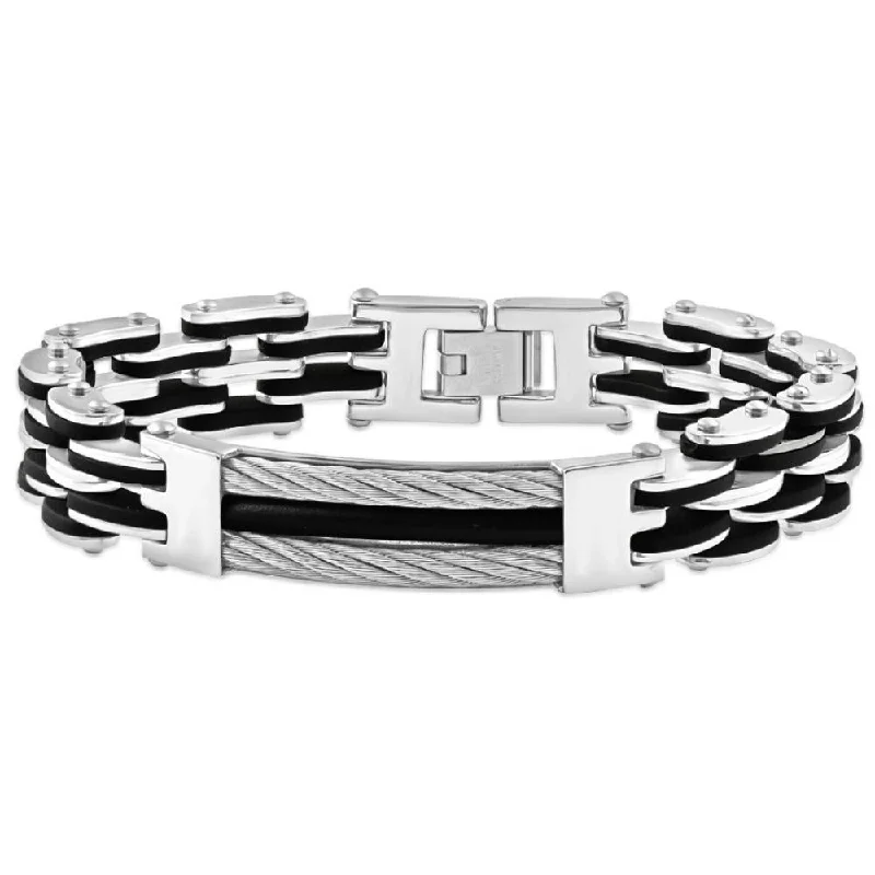 Limited-Time Jewelry Discounts – Shine Without The Splurge Men's Steel Brushed And Black Two Tone 13.5mm Link Flexible Wired 8 " Bracelet