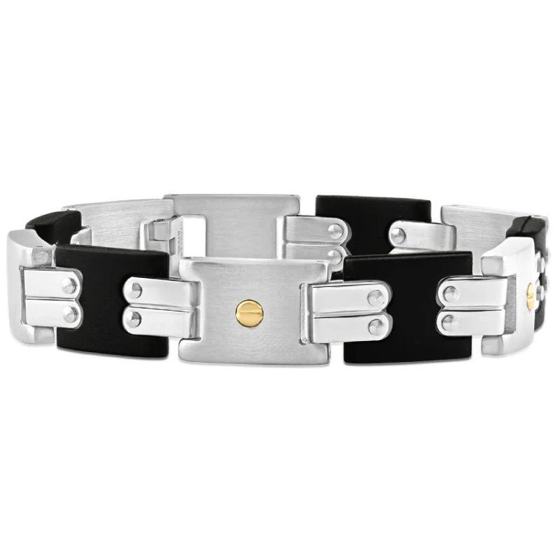 Limited Stock On Premium Jewelry At Low Prices Men's Steel Brushed And Black Two Tone Flexible 12mm Link  8 " Bracelet