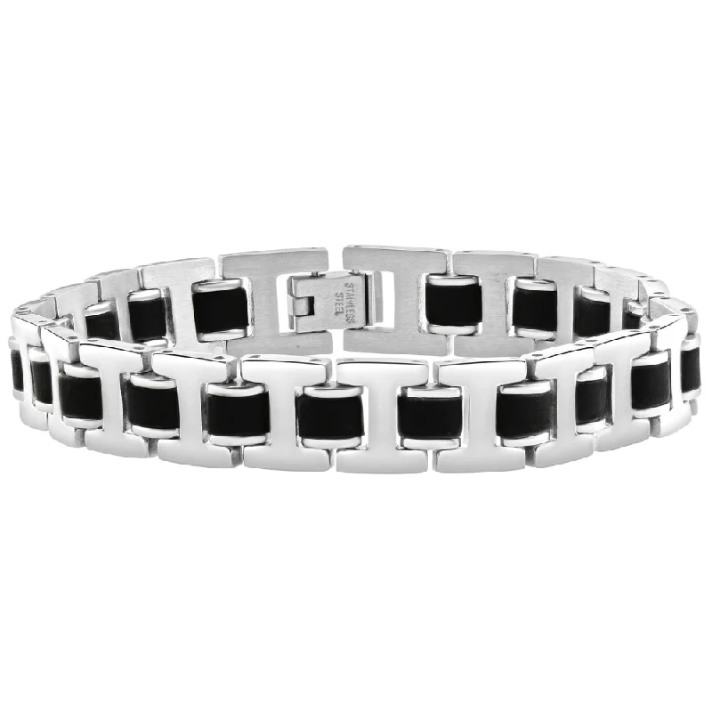 Flash Sale On Exquisite Jewelry – Don't Miss Out Men's Steel Brushed Black Two Tone 11mm Link Flexible 8 " Bracelet