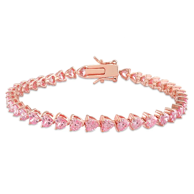 Eco-Friendly Sustainable Jewelry For Conscious Buyers Mimi & Max 12 1/3 CT TGW Created Pink Heart-Cut Sapphire Tennis Bracelet in Rose Silver - 7.5 in.