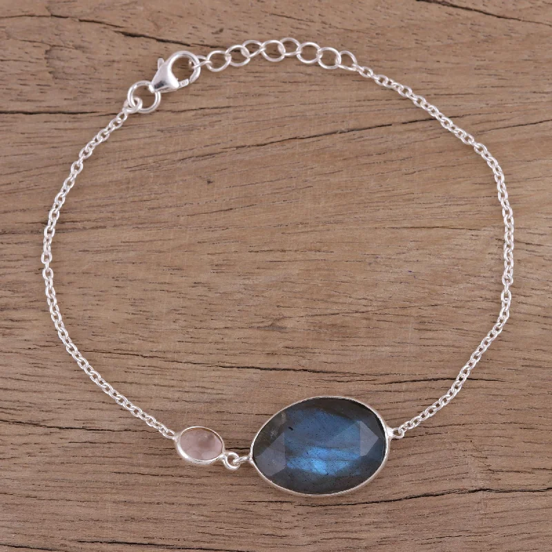 Affordable Glamour – Must-Have Jewelry At Special Rates Mist and Mystery Sterling Silver Labradorite and Rose Quartz Pendant Bracelet