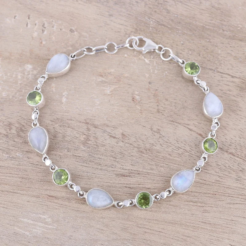 Timeless Elegance Now At Special Discounts Misty Forest Sterling Silver Rainbow Moonstone and Peridot Link Bracelet